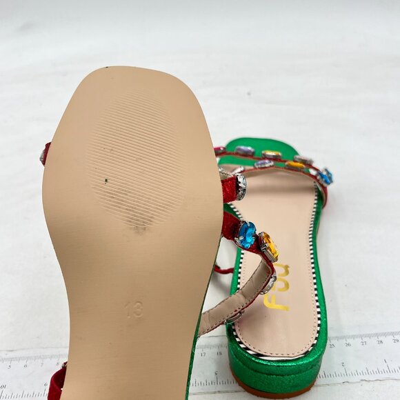 FSJ Green Jeweled Sandals Crystal with Rhinestone Slide Open Toe Casual Shoes - Picture 6 of 8
